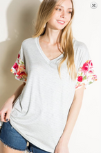 Load image into Gallery viewer, Pin Stripe Floral Sleeve Tee