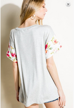 Load image into Gallery viewer, Pin Stripe Floral Sleeve Tee