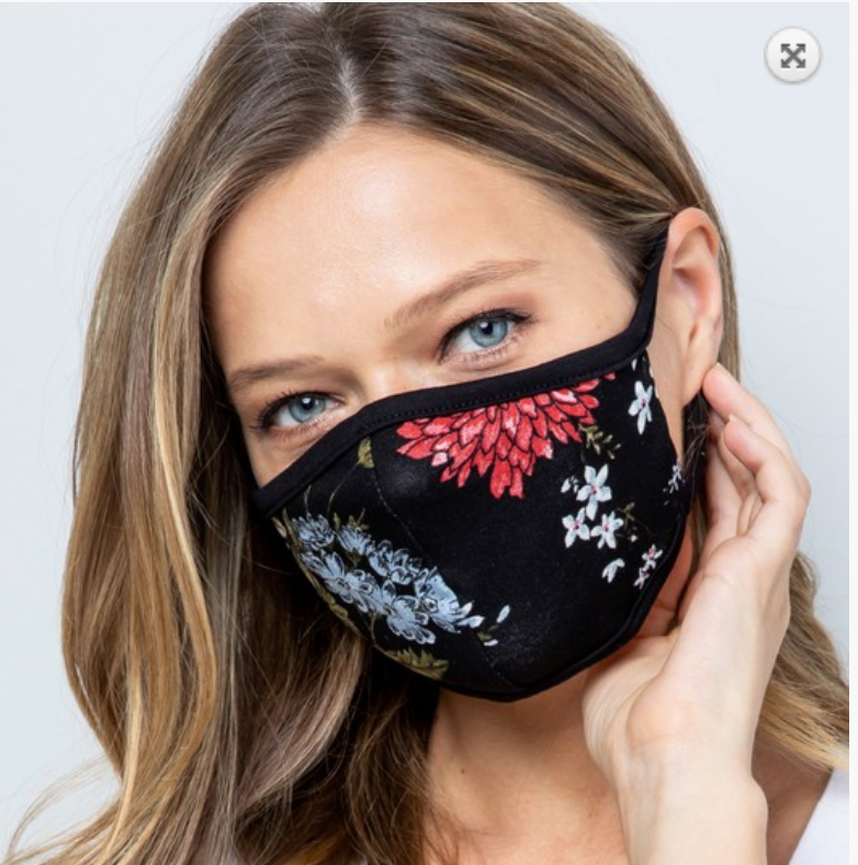 ADULT Face Mask - Black Floral