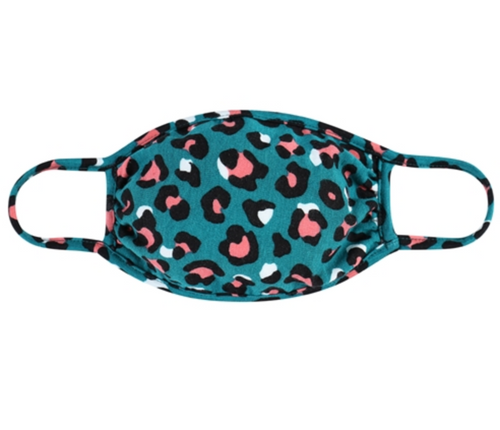 KIDS Face Mask - Teal/Coral Leopard