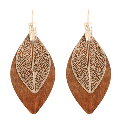 Wood Leaf Earrings