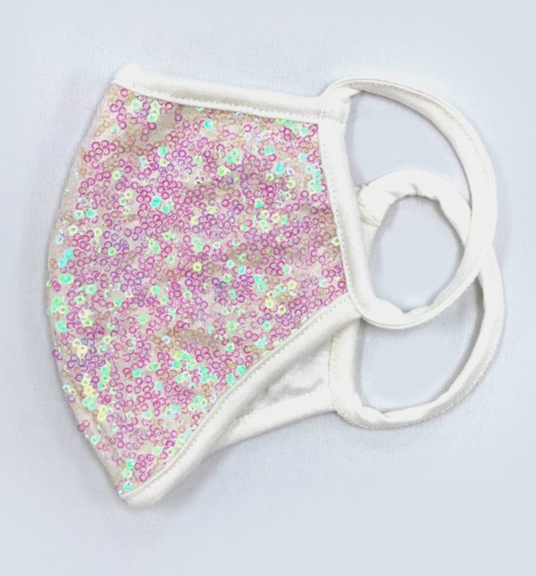 ADULT White/Iridescent Sequin Face Mask