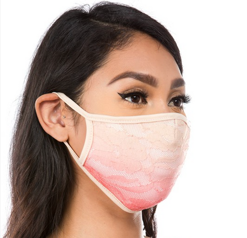 ADULT Lace Face Mask - Peach Pink Ombré