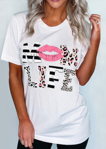 Leopard Mom Life Lips White T-Shirt