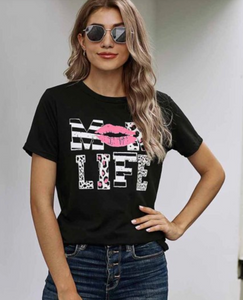 Leopard Mom Life Lips White T-Shirt