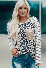 Load image into Gallery viewer, Sequin Pocket Leopard Long Sleeve Top