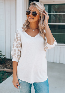 Khaki Leopard Sleeve Top