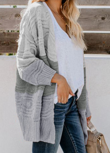 Gray Color Block Knit Cardigan