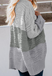 Gray Color Block Knit Cardigan