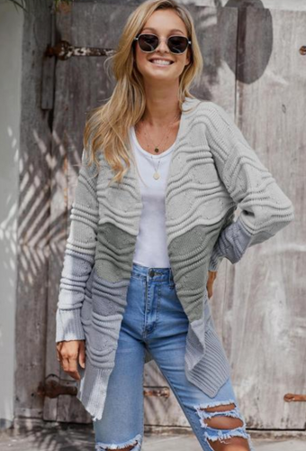 Gray Color Block Knit Cardigan