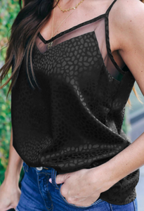 Black Embossed Mesh Cami Tank