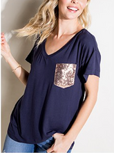 Load image into Gallery viewer, Solid Tee with Sequin Pocket