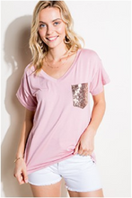 Load image into Gallery viewer, Solid Tee with Sequin Pocket