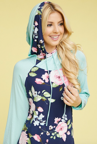 Teal Floral Hoodie