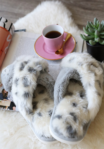 Faux Fur Gray Animal Slippers