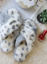 Load image into Gallery viewer, Faux Fur Gray Animal Slippers