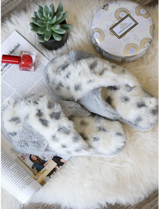 Faux Fur Gray Animal Slippers