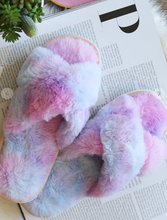 Load image into Gallery viewer, Faux Fur Tie Dye Slippers