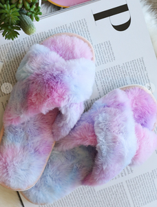 Faux Fur Tie Dye Slippers