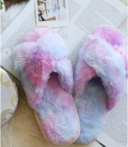 Faux Fur Tie Dye Slippers