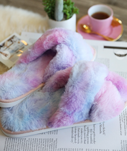 Load image into Gallery viewer, Faux Fur Tie Dye Slippers