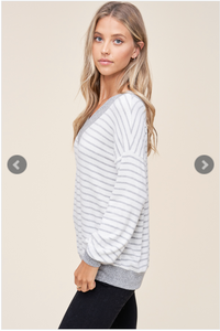 Striped Double V Neck Top