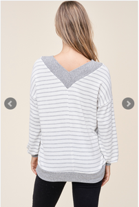 Striped Double V Neck Top