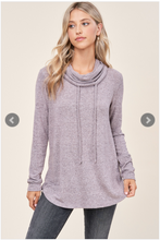 Load image into Gallery viewer, Mocha Drawstring Cowl Neck Top