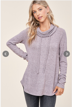 Load image into Gallery viewer, Mocha Drawstring Cowl Neck Top