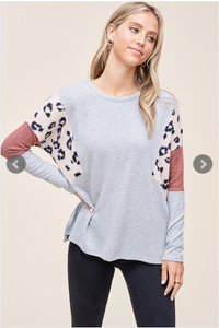 Blush Leopard Color Block Top