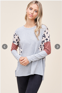 Blush Leopard Color Block Top