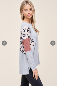 Blush Leopard Color Block Top