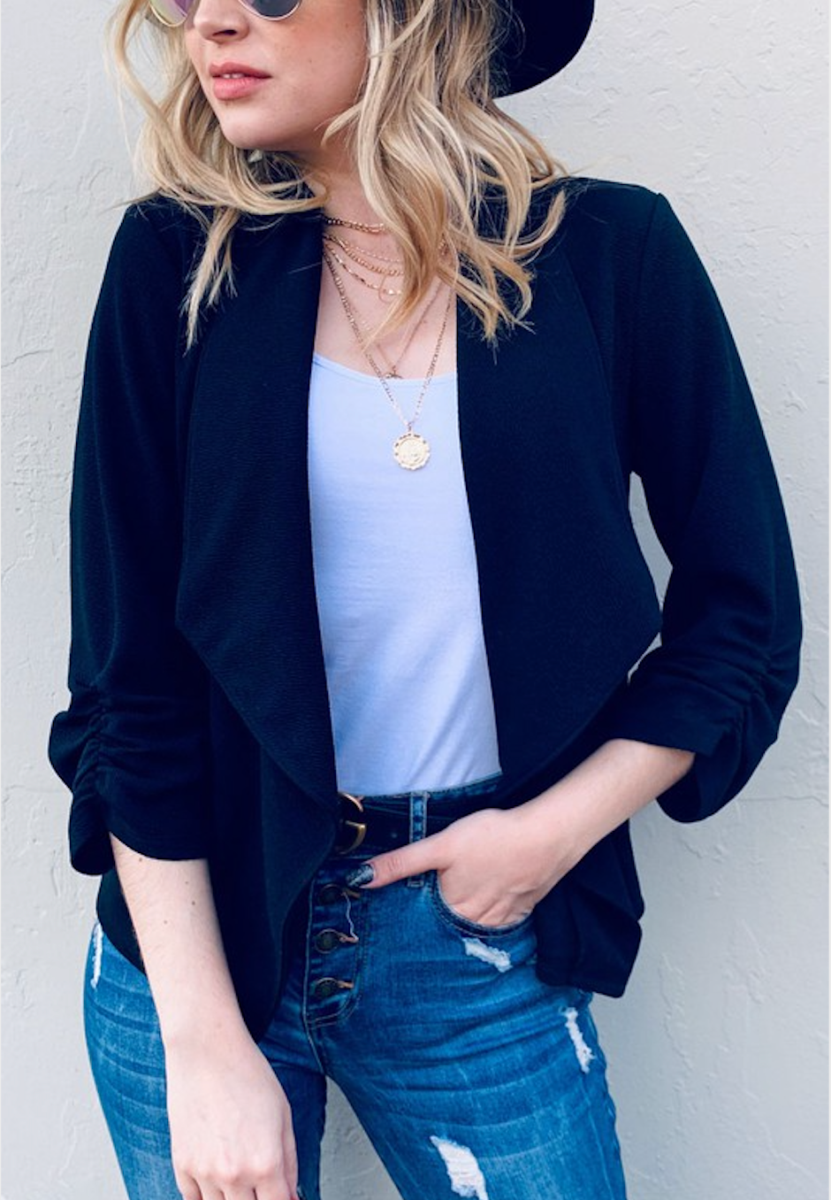 Solid Open Front Blazer