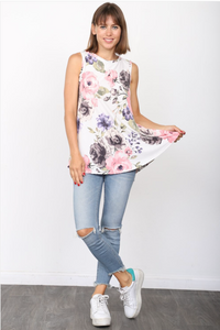 Curved Hem Floral Top