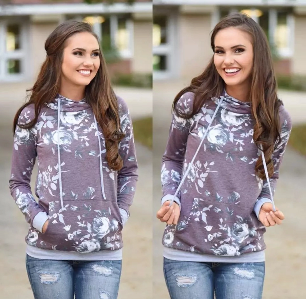 Floral Hoodie Sweatshirt - Plum