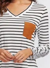 Load image into Gallery viewer, Suede Pocket Curved Hem Striped Tee Dress