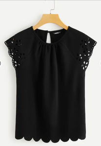 Keyhole Back Laser Cut Raglan Sleeve Tee