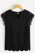 Load image into Gallery viewer, Keyhole Back Laser Cut Raglan Sleeve Tee