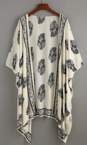 Vintage Pattern Print Hanky Hem Kimono