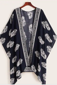 Vintage Pattern Print Hanky Hem Kimono
