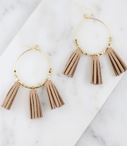 Bonsallo Round Fish Hook Earring With Metal Beads and Suede Tassels