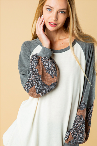 Animal Print Puff Sleeve Top