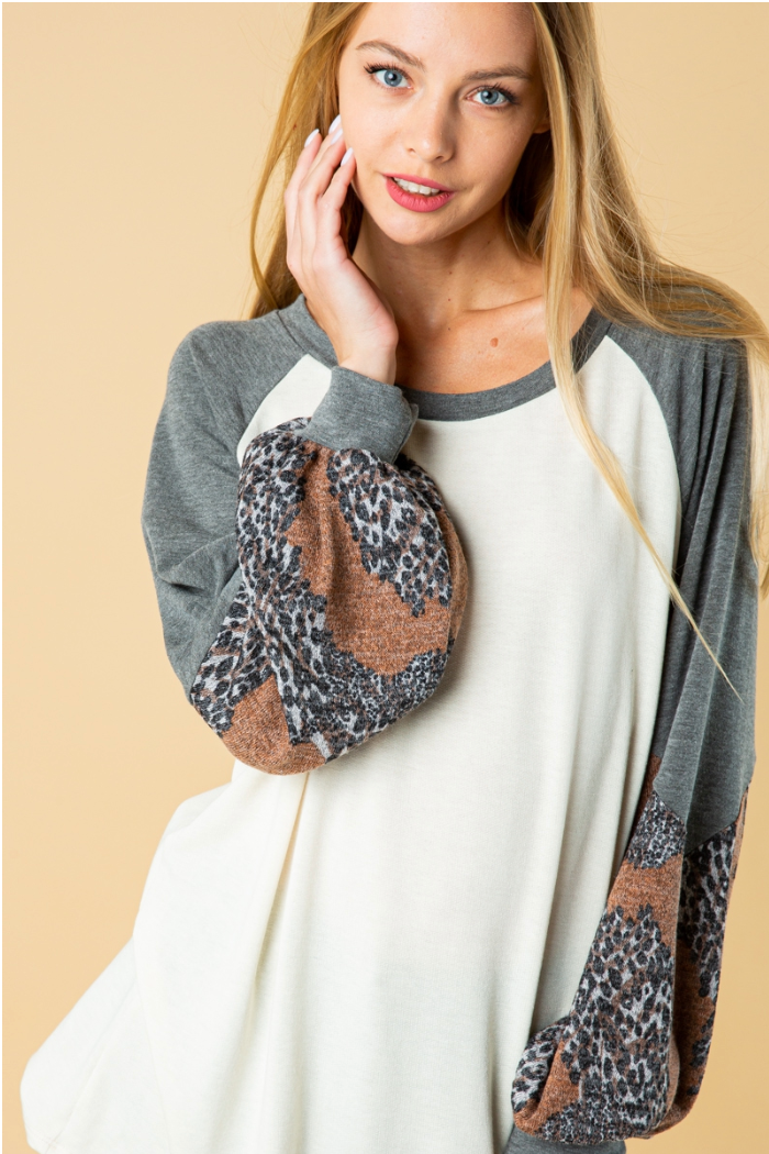 Animal Print Puff Sleeve Top
