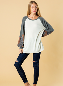 Animal Print Puff Sleeve Top