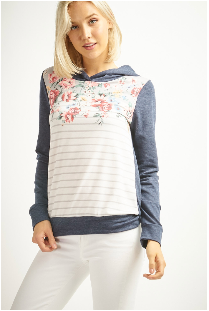 Floral Striped Hoodie