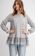 Load image into Gallery viewer, Soft Bubble Sleeve Knit Lace Ruffle Tunic