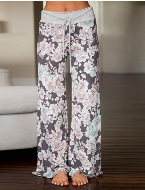 Floral Lounge Pants - Light Gray
