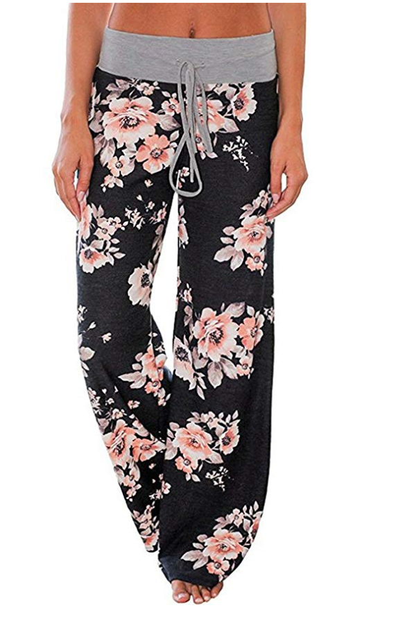 Floral Lounge Pants - Black