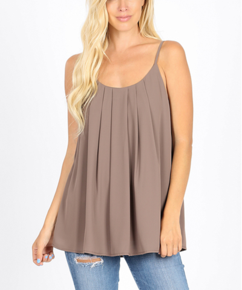 Pleated Adjustable Strap Tank