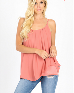 Pleated Adjustable Strap Tank